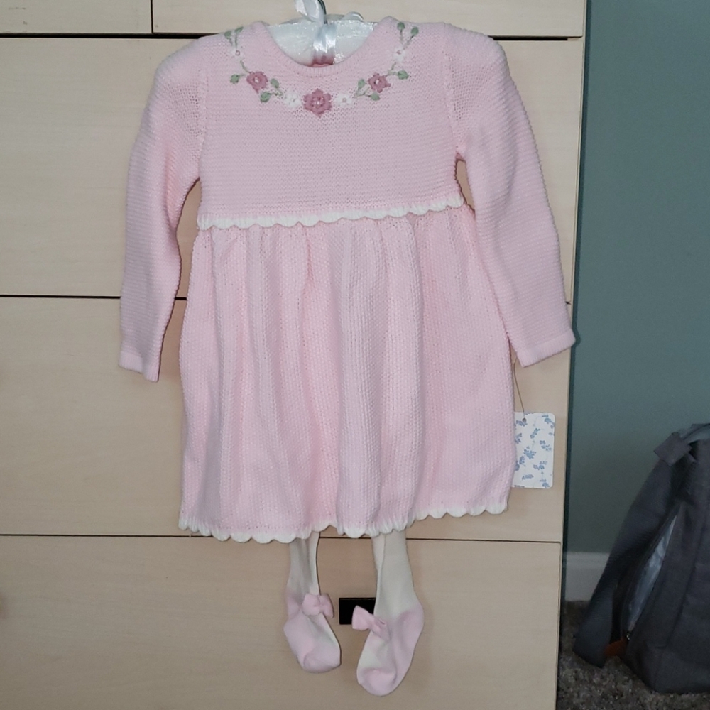 Pink sweater dress with leggings